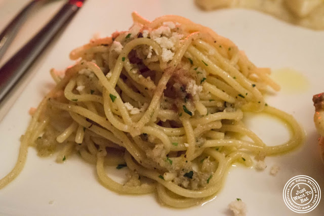 image of spaghetti with anchovy sauce at Giano Italian restaurant in the East Village - NYC, New York