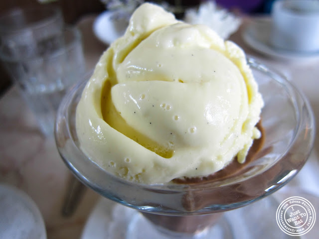 image of Madagascar vanilla bean and Belgian chocolate ice cream at The Chocolate Room in Brooklyn, New York