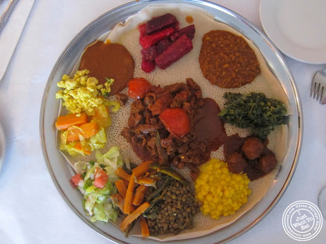 image of combination plate at Awash Ethiopian restaurant in Brooklyn, New York