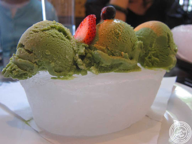 image of macha green tea ice cream at Bann Korean restaurant in NYC, New York