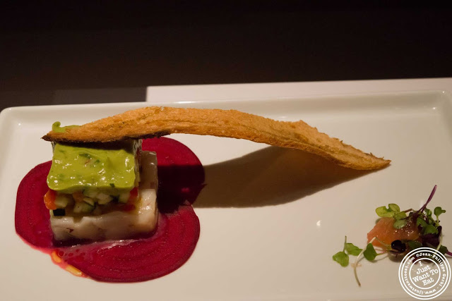 image of New Bedford sea scallops, beets and pane musica at Aroma Kitchen and Wine Bar