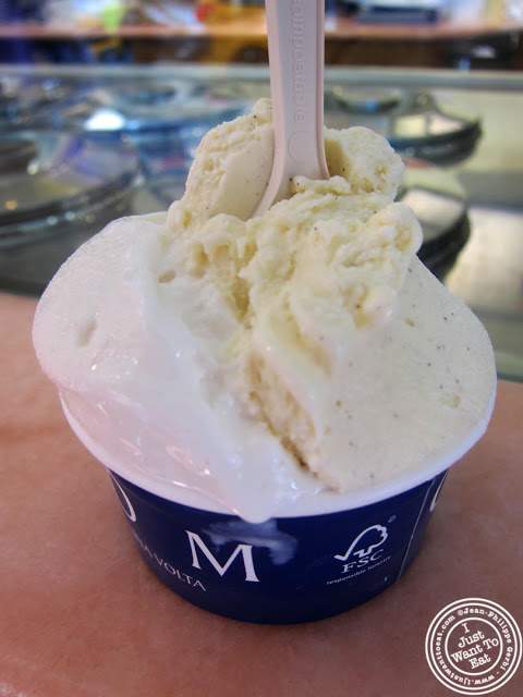 image of vanilla and coconut gelato at Grom ice cream in NYC, New York