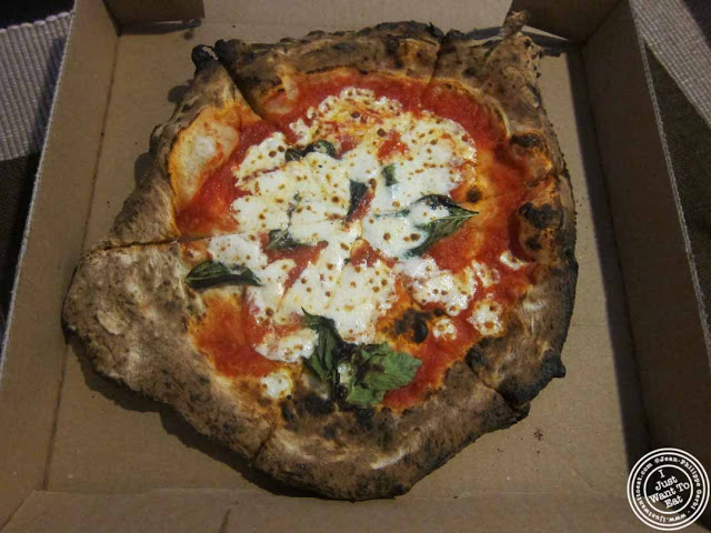image of margherita pizza at pizza vita food truck at Pier 13 in Hoboken, NJ