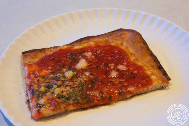 image of grandma slice at J&V pizzeria with Scott's pizza tours in NYC, New York