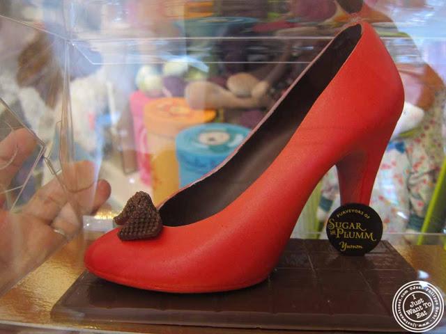 Image of red chocolate shoe at Sugar and Plumm in NYC, New York
