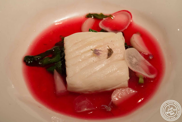image of Halibut with beet dashi at Gramercy Tavern in NYC, New York