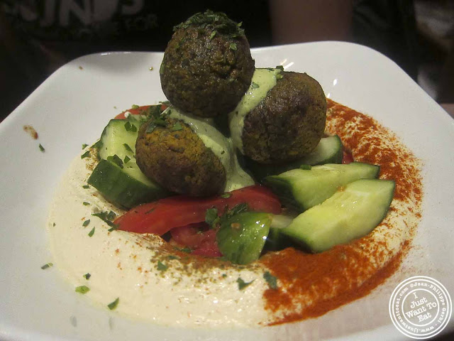 Image of falafel hummus plate at Nanoosh Mediterranean Cuisine in Greenwich Village, NYC, New York