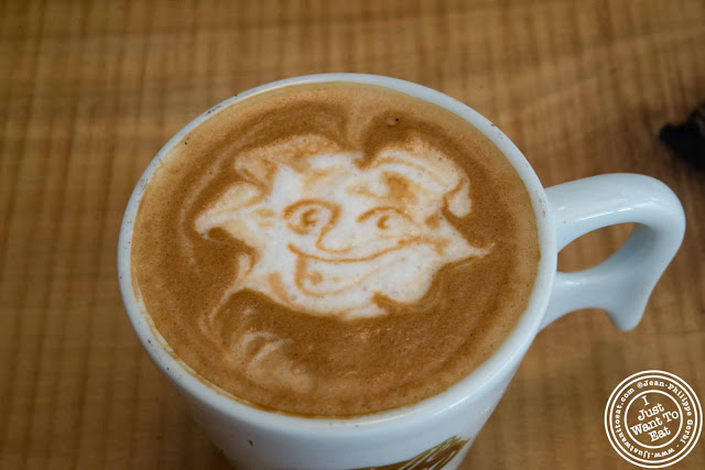 image of portrait on latte at Little Fox Cafe in Chinatown, NYC, New York