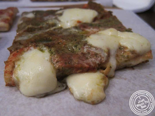 Image of Tricolore (Basil pesto and mozzarella di buffala) at Pizza Roma in NYC, New York