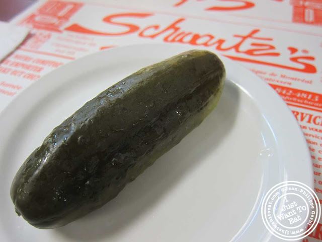 Image of pickle at Schwartz's delicatessen in Montreal, Canada