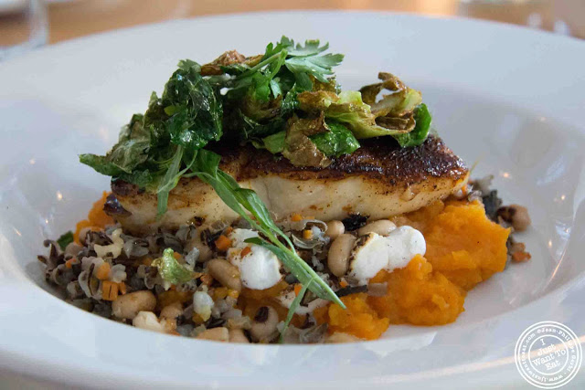 image of blackened halibut with sweet potatoes and toasted marshmallows at Kitchenette in Montreal, Canada