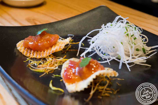 Image of Spicy Miso Chips with bigeye tuna at Nobu in Tribeca NYC, New York