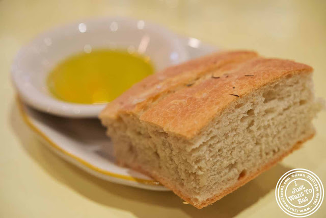 Image of Focaccia bread and olive oil at Nizza, Italian Trattoria in Hell's Kitchen, NYC, New York