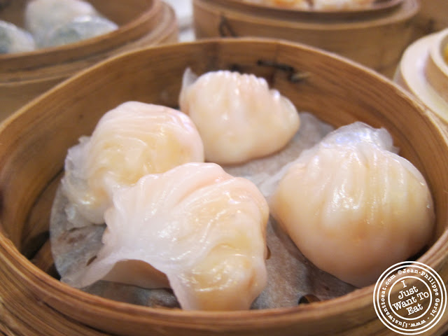 Image of Crystal shrimp dumplings at the Golden Unicorn in Chinatown NYC, New York
