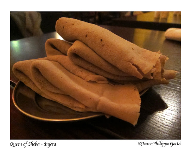 Image of Injera at Queen of Sheba Ethiopian restaurant in NYC, New York
