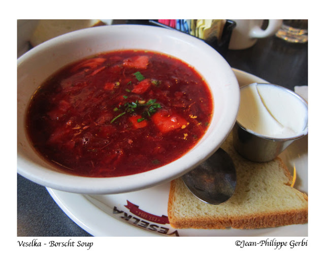 Image of Borscht soup at Veselka in the East Village NYC, New York