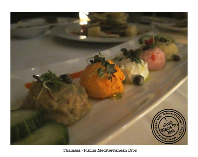 Image of Pikilia Mediterranean dips at Thalassa Greek Restaurant in Tribeca, NYC, New York