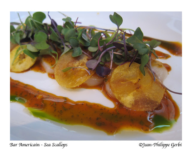 Image of Sea scallops with plantains at Bar Americain in NYC, New York