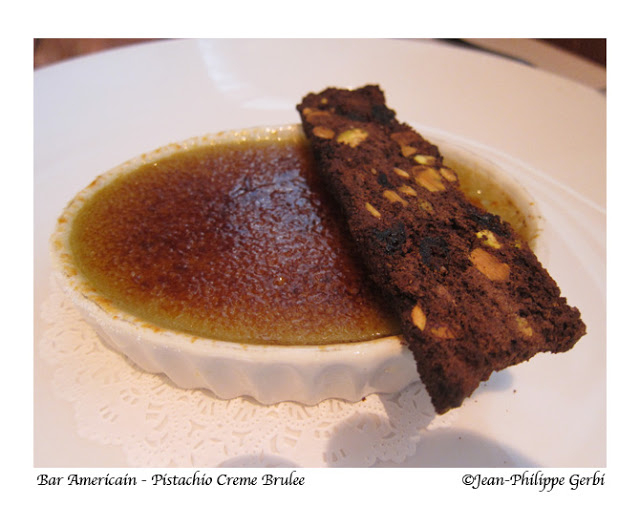 Image of Pistacchio creme brulee at Bar Americain in NYC, New York Bobby Flay