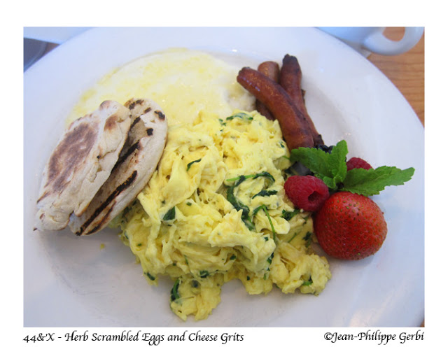 Image of Herb scrambled eggs with cheddar grits at 44 and X in NYC, New York
