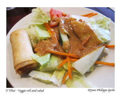 Image of Salad and spring roll at T Thai restaurant in Hoboken, New Jersey NJ
