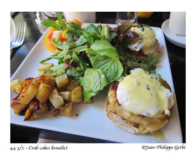 Image of Crab cakes benedict at 44 and a half in Hell's Kitchen NYC, New York
