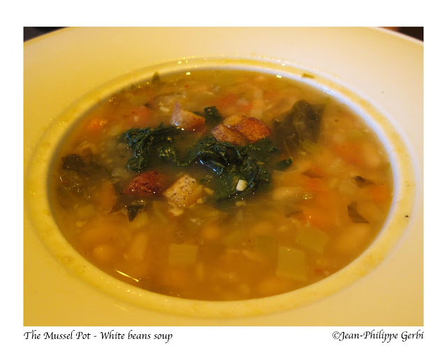 Image of White bean soup at The Mussel Pot in Greenwich Village NYC, New York