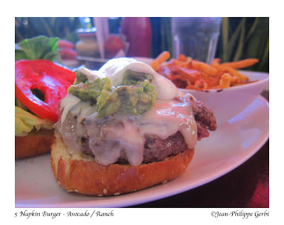 Image of Avocado Ranch burger at 5 Napkin Burger restaurant in Hell's Kitchen NYC, New York