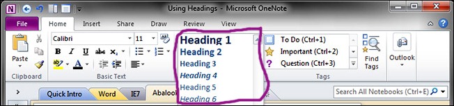 OneNoteRibbonHeadings