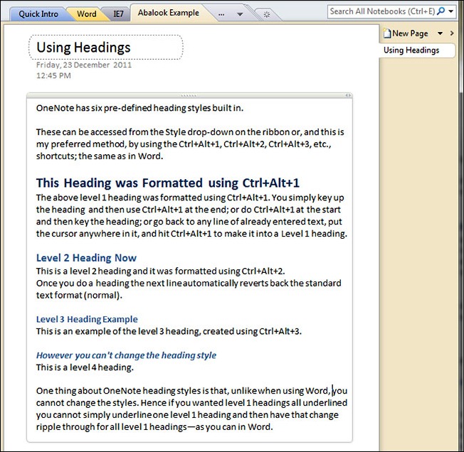 OneNoteHeadings