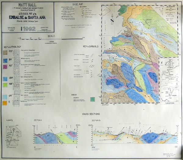 Geological map of the Embaase de Santa Ana, Alfarras, Spain; click to enlarge.